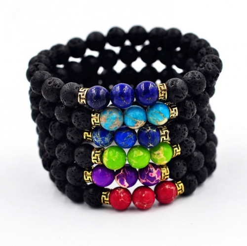Hot Sale Of 8MM Volcanic Stone Beads Bracelet Seven Color Chakra Energy Yoga Buddha Beads Lovers Bracelet