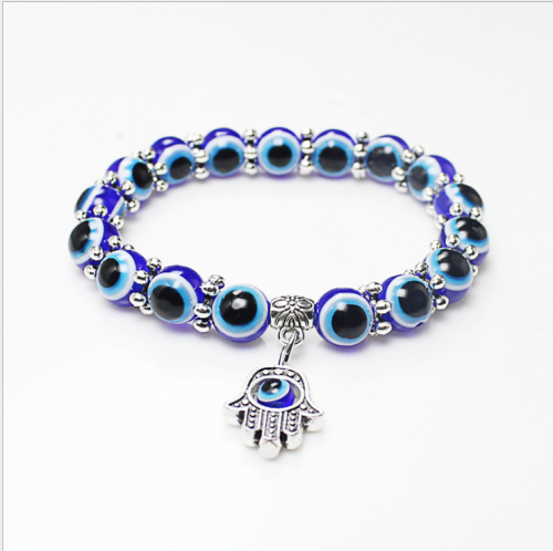 Vintage Blue Eye Beads Fatima's Hand Lucky Bracelet Hand String Ladies Elegant Bracelet