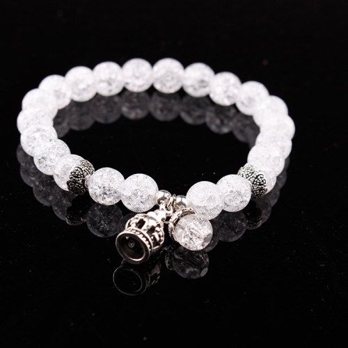 8MM Nataural White Sparkling Crystal  Alloy Crown Charm Bracelet for Women Men