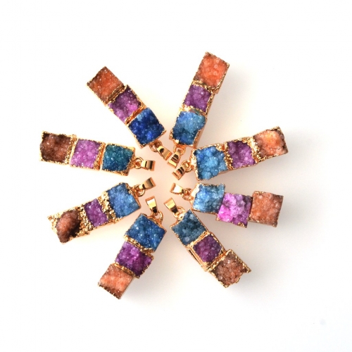 Natural Druzy Quartz Crystal Stone Necklace Gemstone Healing Gold Pendant