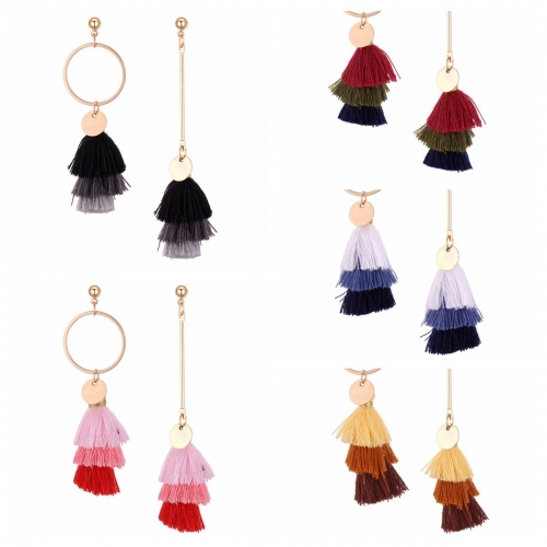 Colorful Layered Tassel Earrings Bohemian Dangle Drop Tiered Tassel Druzy Stud Earrings Women Gifts
