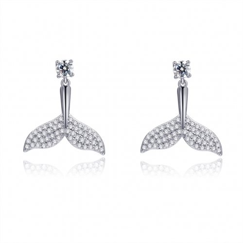 Fish Mermaid Tail Stud Earrings Hypoallergenic Zircon Tipped Dolphin Nickel Free diamond Special for Women Girls