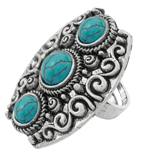 Women's Fashion Silver Zircon Alloy Synthetic Turquoise Ring