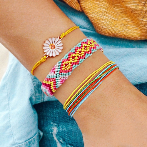 Waterproof String Sunflower Charm Bracelet Handmade Woven Friendship Bracelet