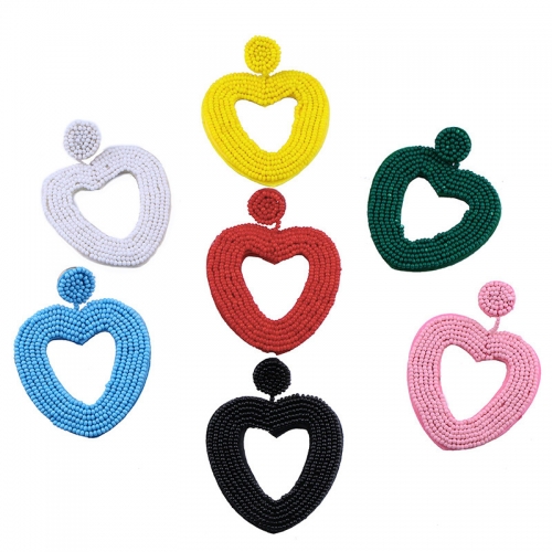 Statement Beaded Heart Hoop Earrings Fashion Bohemian Handmade Woven Glass Seed Whimsical Drop Earring Stud Jewelry Idear Gifts for Mom Sister