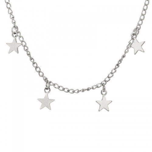 Lucky Star Choker Necklace Pendant Handmade Simple Silver Plated Delicate for Women