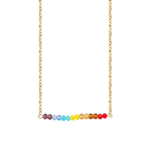 Colorful Cubic Zirconia Bar Necklace for Women Girls Circle Arc Rhinestone Pendant