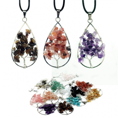 Natural Healing Crystals Quartz Tree Of Life Necklace Gemstone Pendant for unisex
