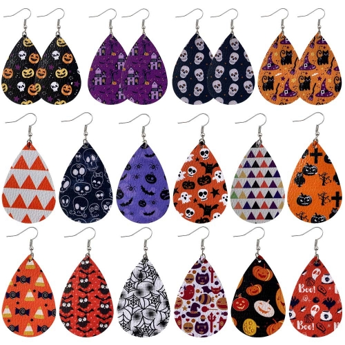 Halloween Earrings Teardrop Earrings Faux Double Leather Dangle Earrings for Halloween Costume Party Decoration Jewelry