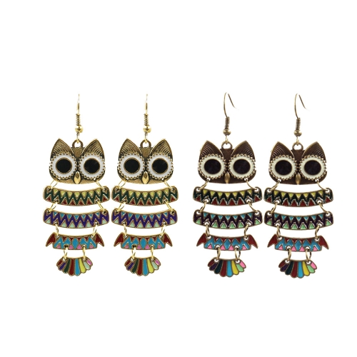 Fashion Vintage Big Black Eyes Owl Dangle Earrings, Multi-Layered Ear Wire Hook Drop Earrings Stud Earrings for Women Girls