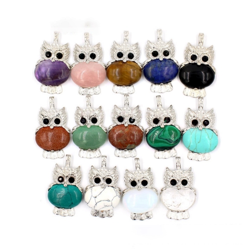 Owl Healing Crystal Stone Pendant Necklace Reiki Spiritual Energy Gemstone Quartz Jewelry Gift for Women Girls
