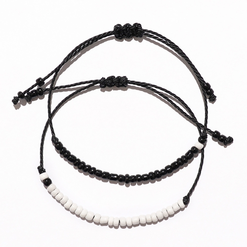 Black and white rice bead hand-woven adjustable bracelet bracelet gift
