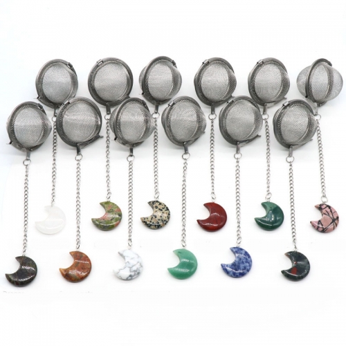 Infusers for Loose Tea Mesh Strainer with Extended Chain Key Rings Hook Stainless Steel Charm Energy Drip Trays Crystal Moon Pendant Shaker Ball
