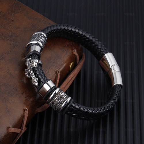 New Style Magnetic Buckle Bracelet Cross Leather Braided Bracelet Stainless Steel Geometric Christian Bracelets