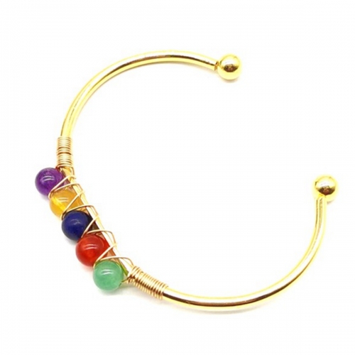 Gemstone 6mm Round Beads Cuff Bracelet for Women Girls Handmade Gold Wire Woven Lift of tree Healing Chakra Crystal Friendship Bangle Charms Jewelry