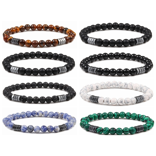 6mm Gemstones Beaded Bracelets for Women Men Strand Healing Crystal Gorgeous Stretch Semi-Precious Stone Jewelry