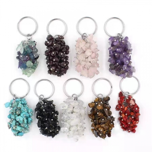 Natural Grape Shape Gravel Pendant Charm Necklace Keychain Rings Quartz Crystal Accessories For Women's Jewelry
