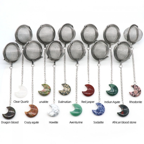 Moon Stainless Steel Infusers for Loose Tea Mesh Strainer with Extended Chain Key Rings Hook Charm Energy Drip Trays Crystal Shaker Ball