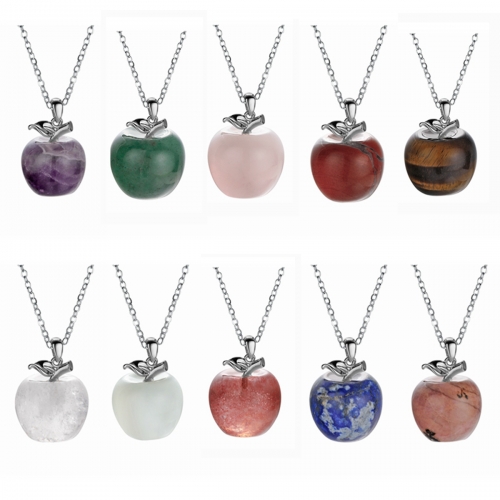 Stone Pendant Necklace Pure Natural Crystal Gemstone Christmas Apple Shape for Women and Girls Pendant Fashion Jewelry