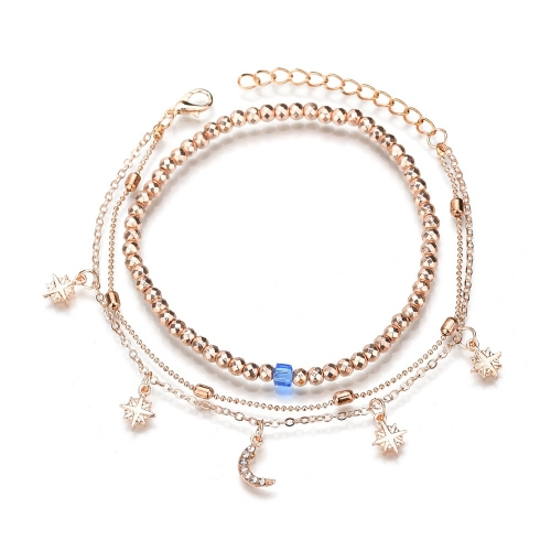 New Design Moon Crescent Star Anklet Bracelet Multilayer Hands Tassels Foot Chain Jewelry for Women Girls