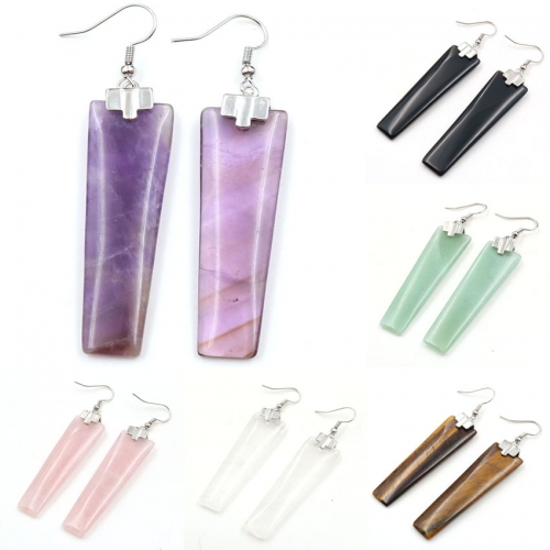 Fashion Earrings Natural Crystal Stone Geometric Amethyst Rose Quartz Tiger Eye Stones Earrings for Women and Girl Jewelry