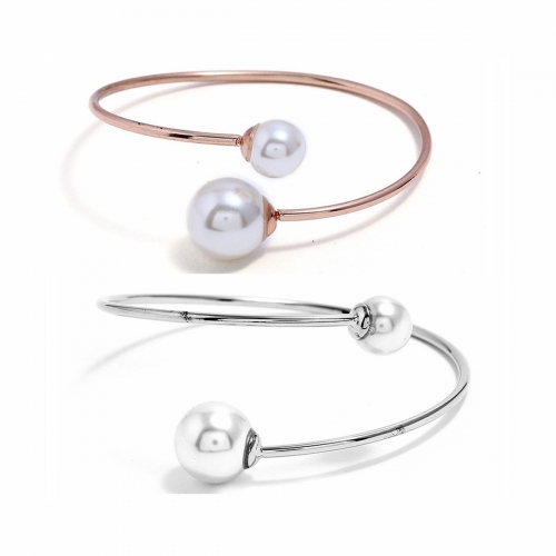 Simple Double Simulation Pearl Beads Open Bracelet Fashion Cuff Bracelet for Women Jewelry Making