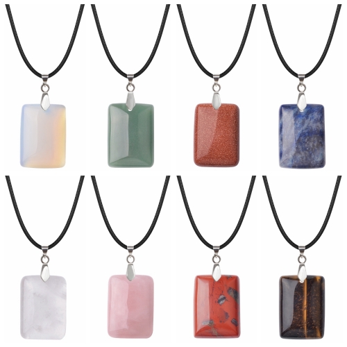 Wholesales 28x35MM Rectangle Gemstone Beads Chakra Pendant Necklace for Women & Men with 18 Inches Black Rope