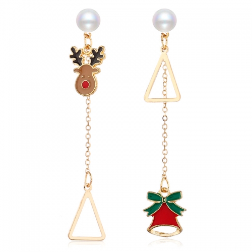 Christmas Series Pearl Earrings Alloy Oil Dripping Christmas Tree Hairball Personalized Earrings