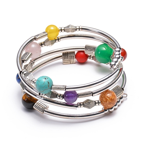 Charm Layered Wrap Bangle Turquoise Bead Bracelet with Natural Agate Stone Bracelet Gift for Women