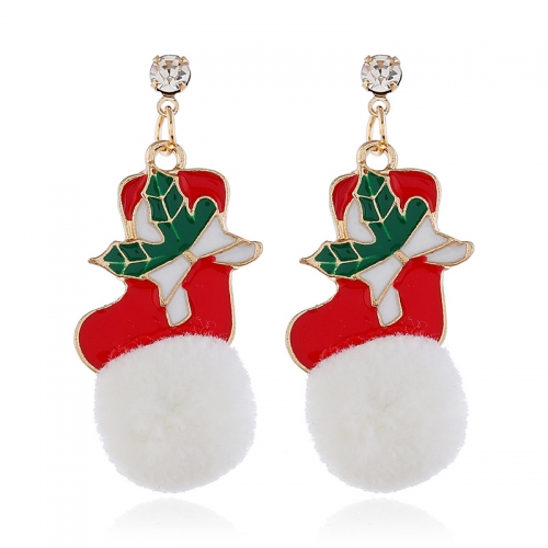 Wholesale Cute Fashion Christmas SnowFlake White Fuzzy Ball Tassel Stud Earrings for Women
