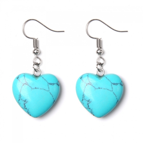 Wholesale Custom Hot Selling 925 Silver Needle Natural Single Turquoise Stone Heart Shape Drop Earrings For Women