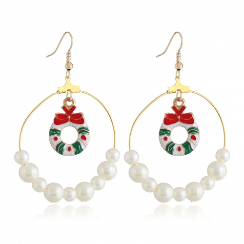 2022 Christmas Tree Bell Pearl Hoop Earrings For Women Christmas Jewelry Wholesale