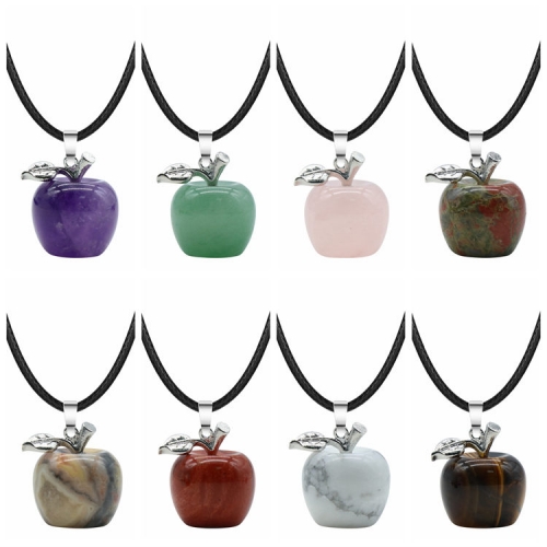 Fashion Natural Gem Stone Crystal Amethyst Tiger Eye Fruit Apple Charm Pendant Necklace Women Necklaces Jewelry