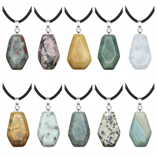 Natural Stone Coffin Shape Fortune Feng Shui Pendant Quartz Agate Healing Crystal Charms Rope Necklace Jewelry