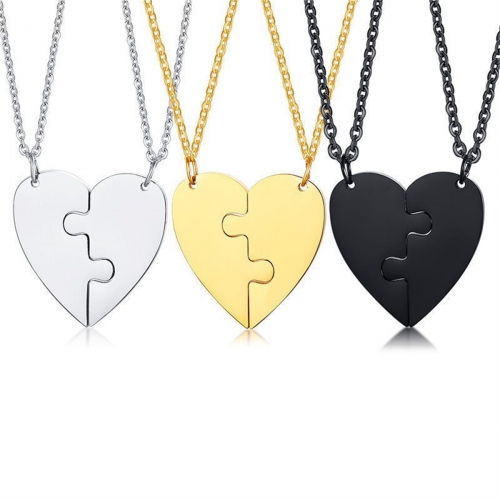 1 Pair Stainless Steel Personalized Heart Puzzle Pendant Necklace Couple Necklace
