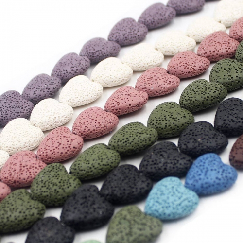 20mm Natural Heart-shaped Dyed Colorful Lava Stone Loose Beads Chakra Energy Beads  for DIY Jewelry Making