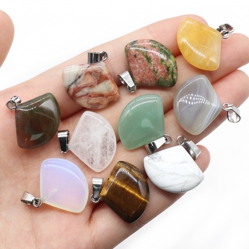 1 Pc Healing Natural Semi-precious Crystal Stone Fanshaped Pendant for Jewelry Making