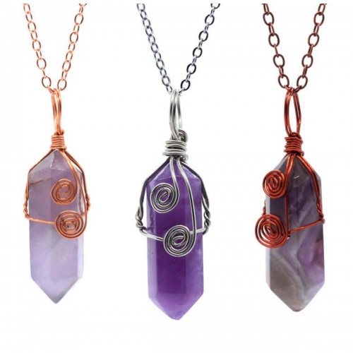 3 Pcs Irregular Double Hexagonal Pointed Wire Wrapped Healing Crystal Pendant Necklace Reiki Chakra Gemstone Necklace for Men Women